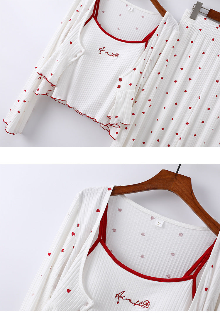 Belissatr™ | Kollu Uzun Pantolonlu Pijama Takımı – İlkbahar Yaz 3 Parçalı Set