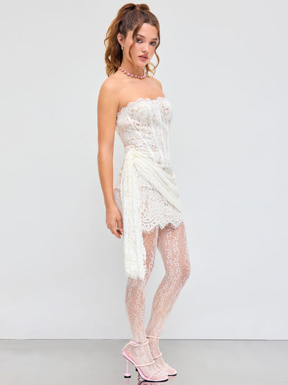 Belissatr™ | Dantel Straplez Mini Elbise – Şık Gece & Davet Elbisesi