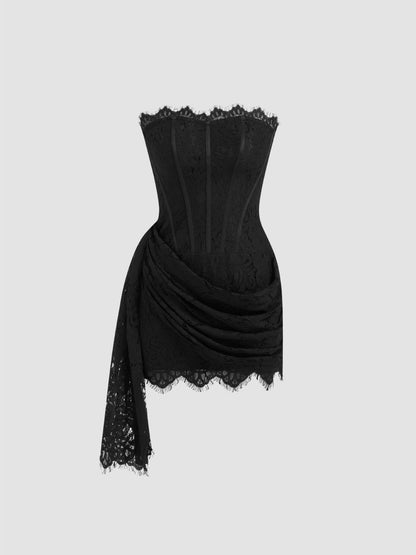 Belissatr™ | Dantel Straplez Mini Elbise – Şık Gece & Davet Elbisesi