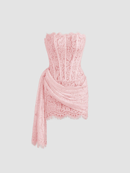 Belissatr™ | Dantel Straplez Mini Elbise – Şık Gece & Davet Elbisesi