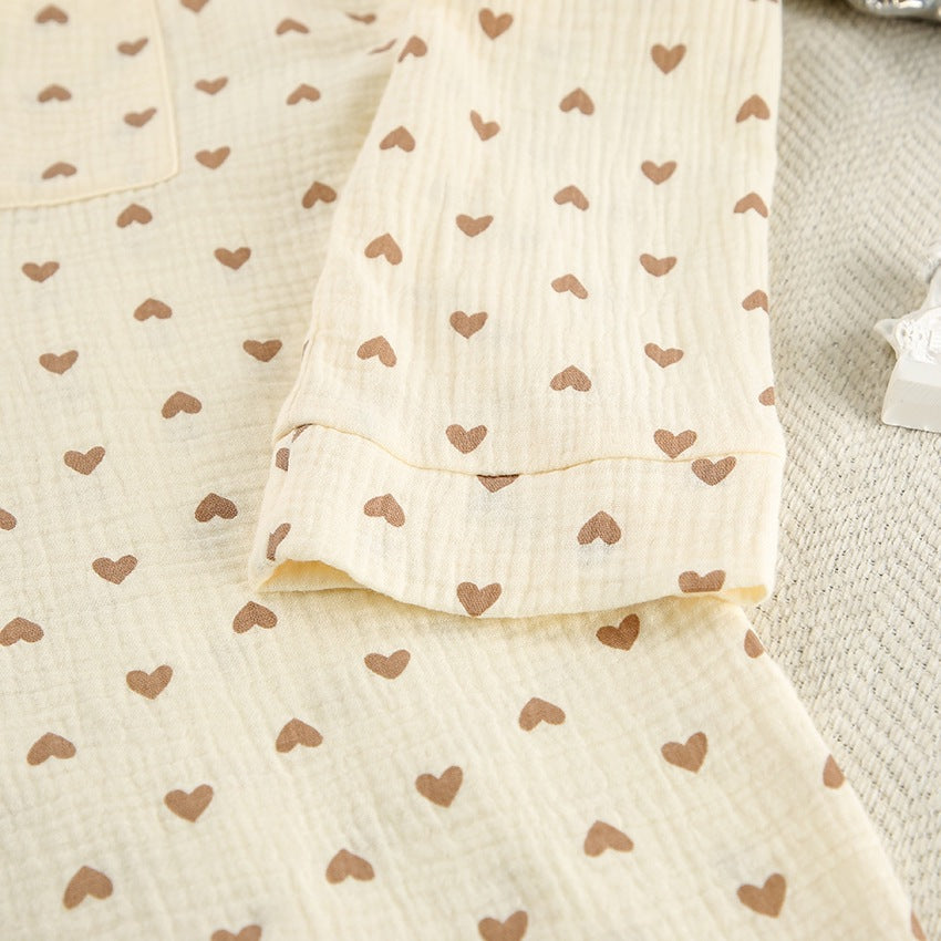 Belissatr™ | Kadın Pamuklu Kalp Desenli Pijama Takımı (Uzun Kollu Straplez Üst + Pantolon, 3 Parçalı Set)”