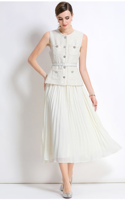 Tüvit Yelek ve Pileli Etek Takım