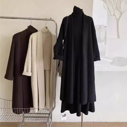 Belissatr™ | Kadın 3’lü Triko Takım – Uzun Hırka, Balıkçı Yaka Bluz ve Etek