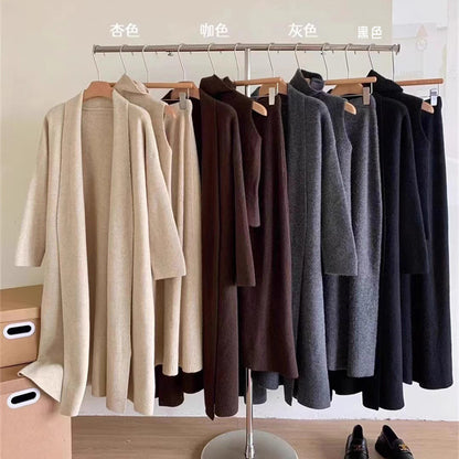 Belissatr™ | Kadın 3’lü Triko Takım – Uzun Hırka, Balıkçı Yaka Bluz ve Etek