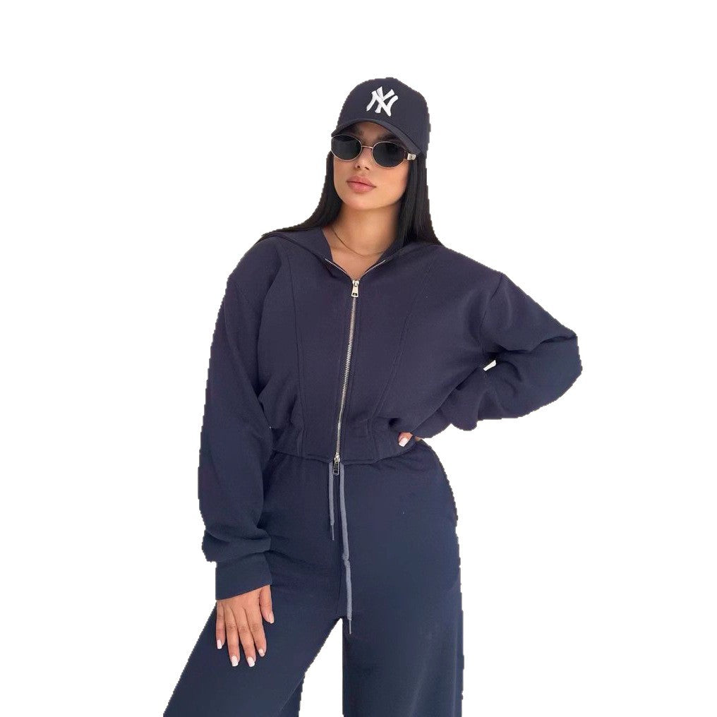 Belissa™ | Fermuarlı Crop Sweat & Geniş Paça Alt Takım