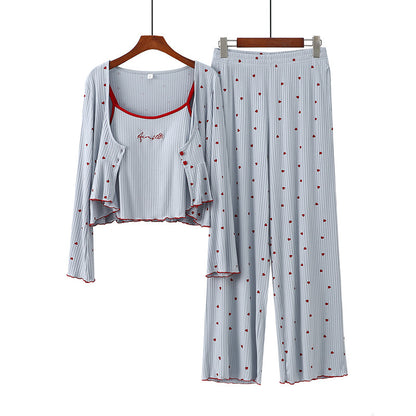 Belissatr™ | Kollu Uzun Pantolonlu Pijama Takımı – İlkbahar Yaz 3 Parçalı Set