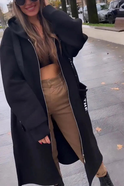 Oversiz Uzun Kapüşonlu Sweat Mont