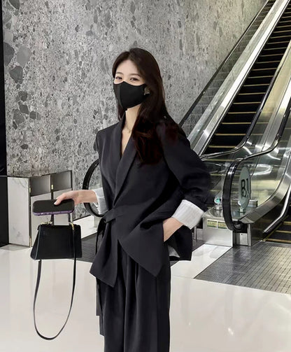 Belissa™ | Önden Bağlamalı Blazer ve Geniş Paça Pantolon