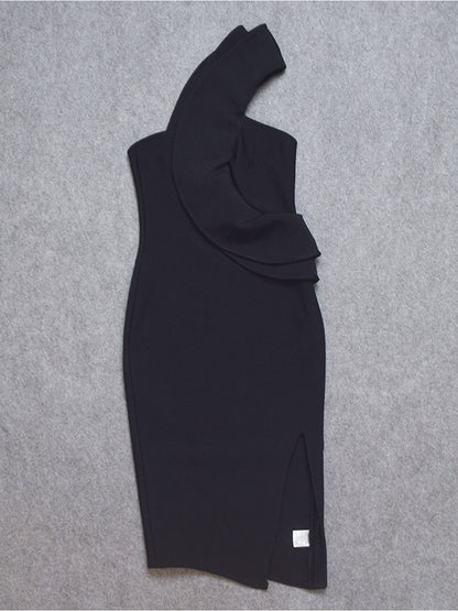 Belissatr™ | Kadın Tek Omuz Yırtmaçlı Dar Kesim Elbise