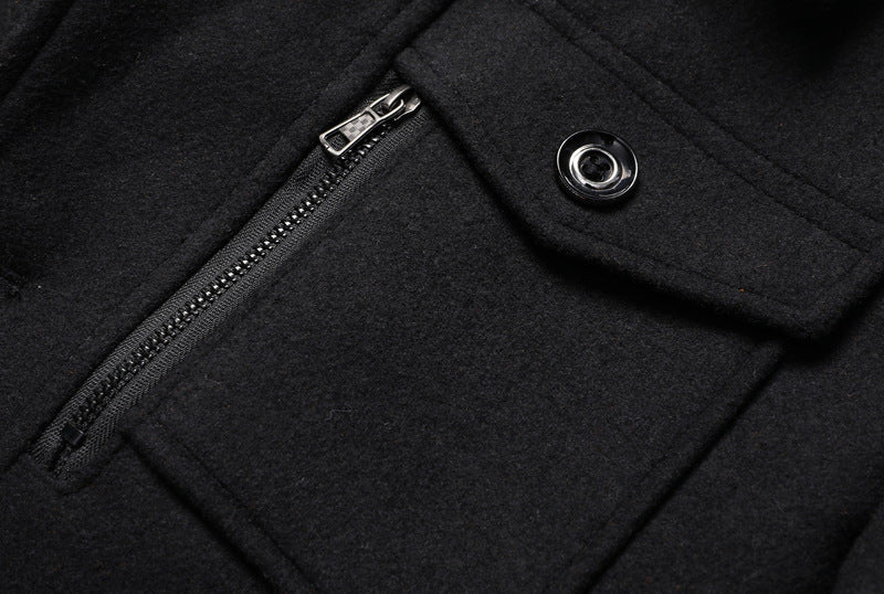 Erkek Kışlık Yün Kaban – Şık Fermuarlı ve Düğmeli Mont