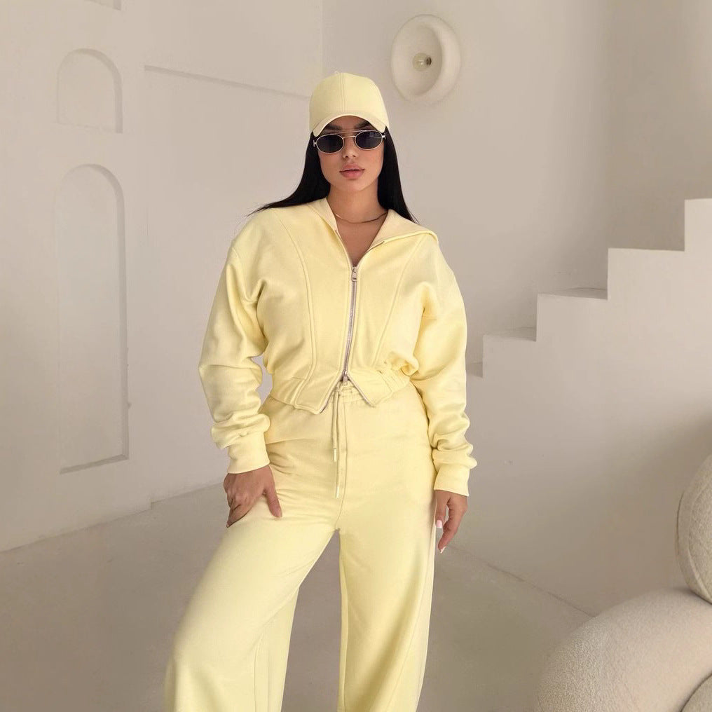 Belissa™ | Fermuarlı Crop Sweat & Geniş Paça Alt Takım