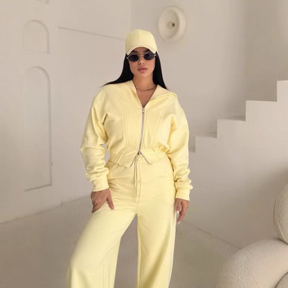 Belissa™ | Fermuarlı Crop Sweat & Geniş Paça Alt Takım