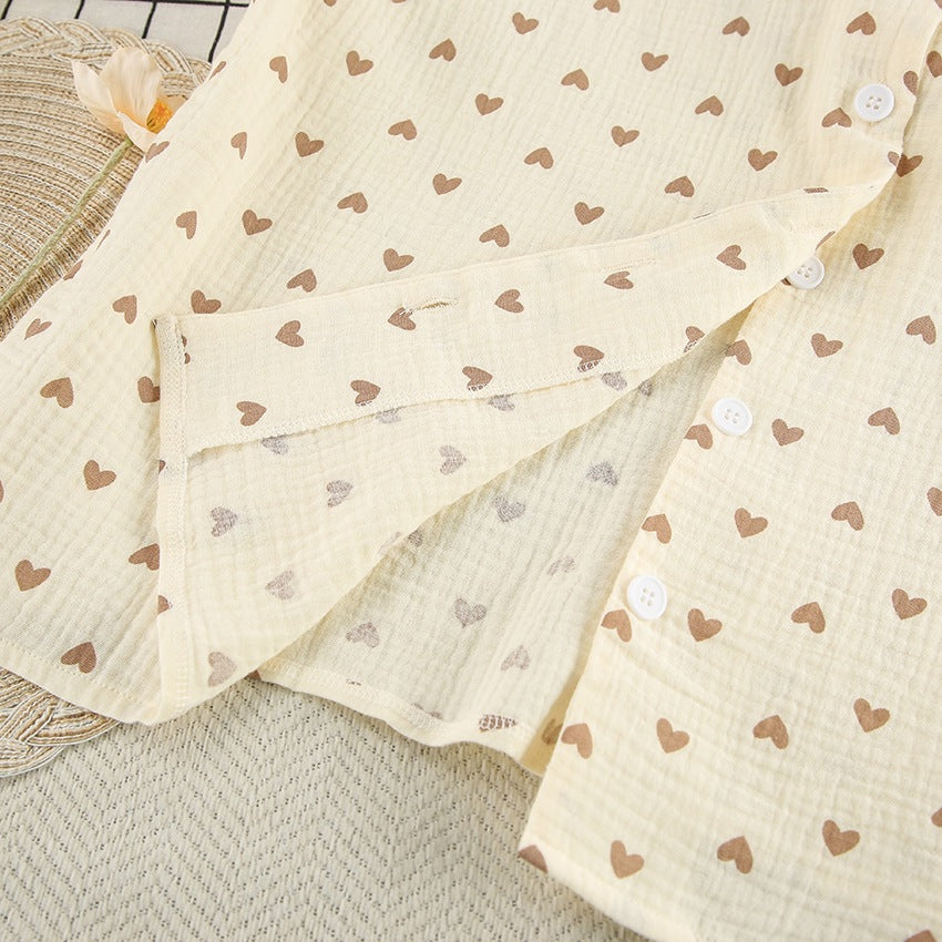 Belissatr™ | Kadın Pamuklu Kalp Desenli Pijama Takımı (Uzun Kollu Straplez Üst + Pantolon, 3 Parçalı Set)”