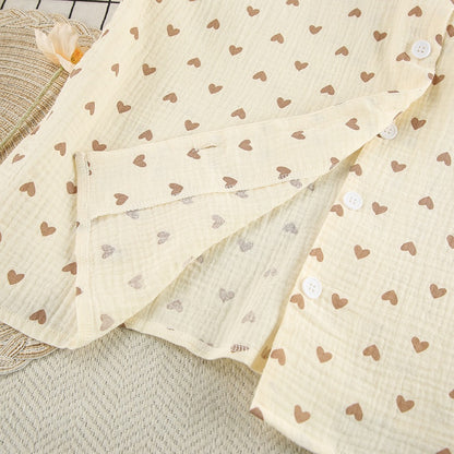 Belissatr™ | Kadın Pamuklu Kalp Desenli Pijama Takımı (Uzun Kollu Straplez Üst + Pantolon, 3 Parçalı Set)”