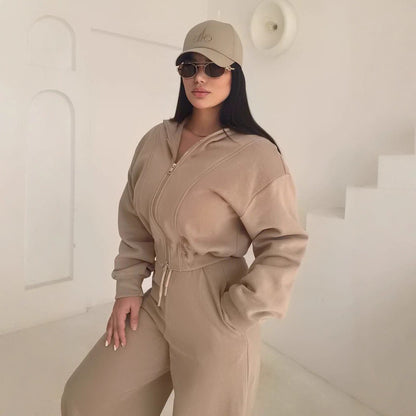 Belissa™ | Fermuarlı Crop Sweat & Geniş Paça Alt Takım