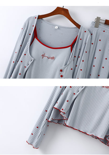 Belissatr™ | Kollu Uzun Pantolonlu Pijama Takımı – İlkbahar Yaz 3 Parçalı Set