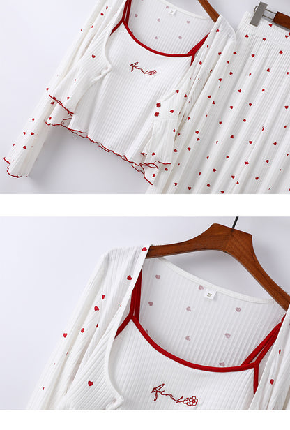 Belissatr™ | Kollu Uzun Pantolonlu Pijama Takımı – İlkbahar Yaz 3 Parçalı Set