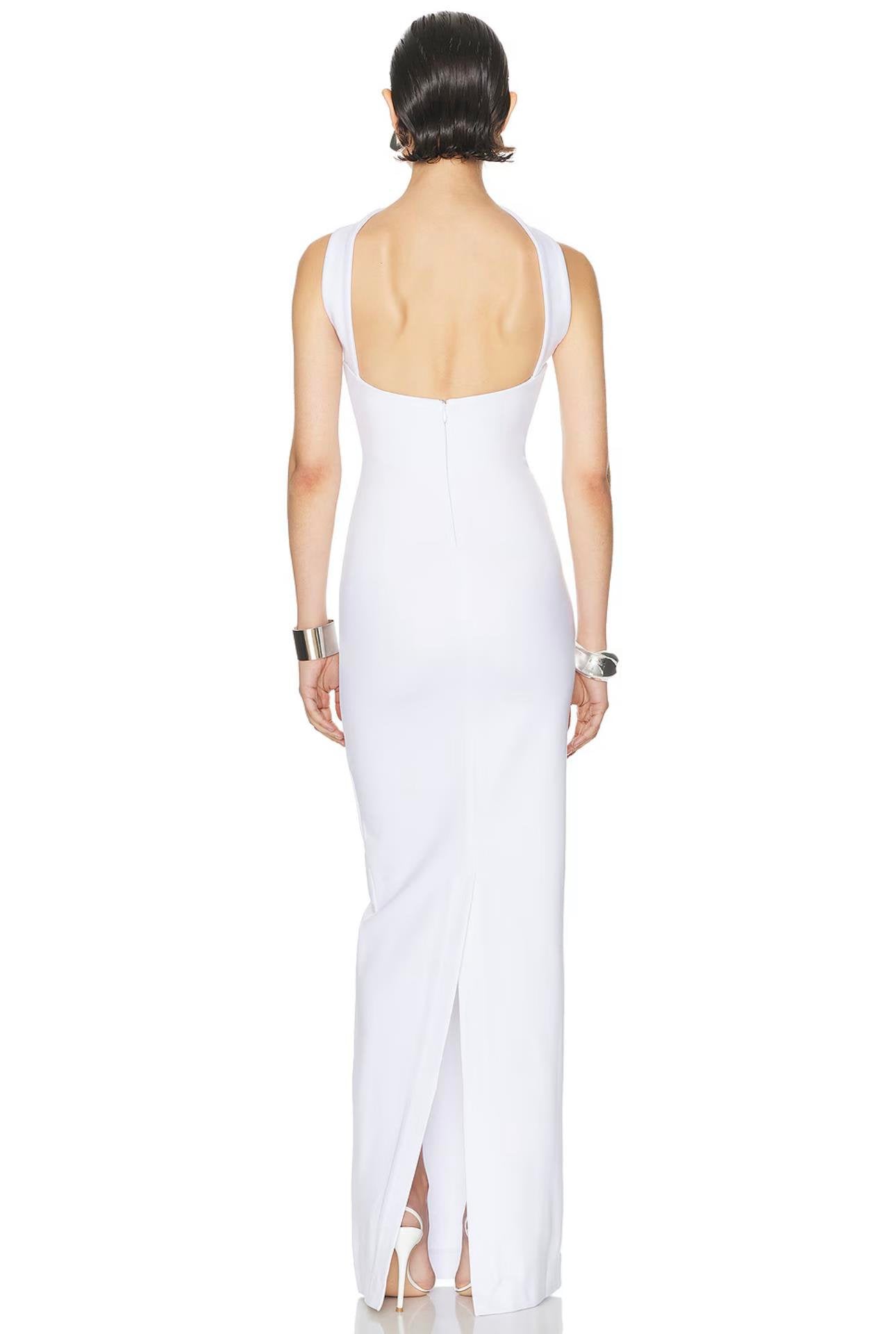 Boyundan Bağ Detaylı Straplez Kırmızı-Beyaz Bandaj Maksi Elbise