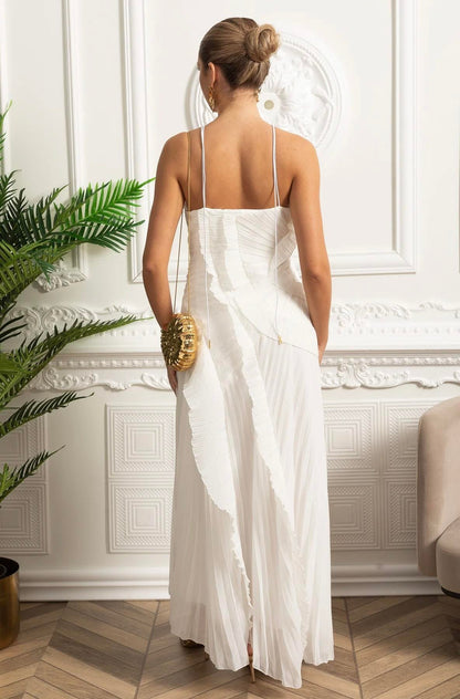 Boyundan Bağlı Pliseli Elbise