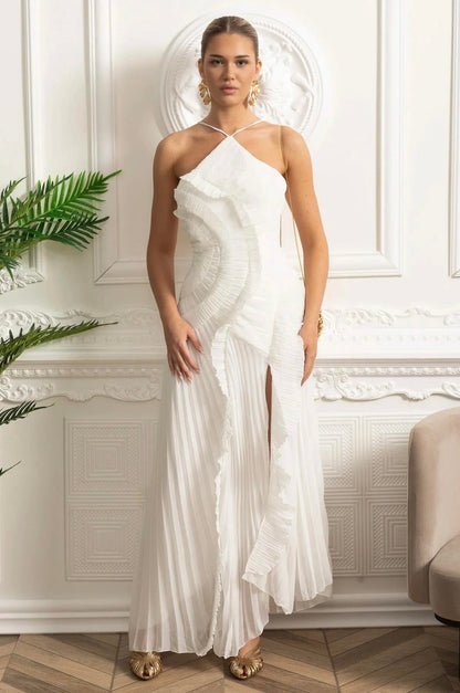 Boyundan Bağlı Pliseli Elbise