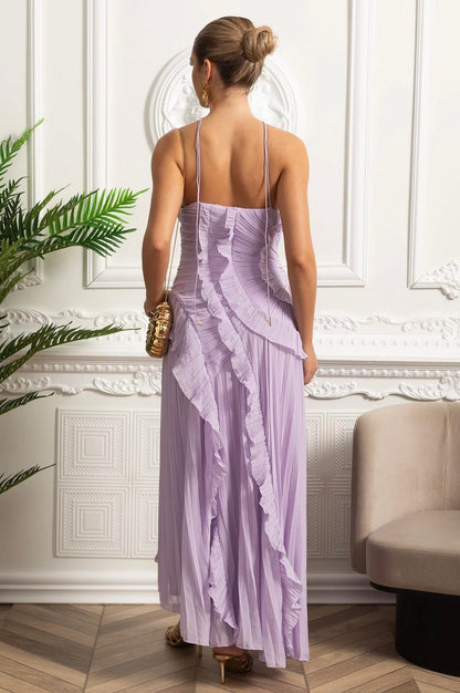 Boyundan Bağlı Pliseli Elbise