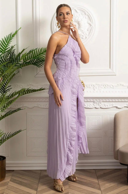 Boyundan Bağlı Pliseli Elbise