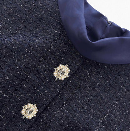 Düğme Detaylı Lacivert Maksi Elbise