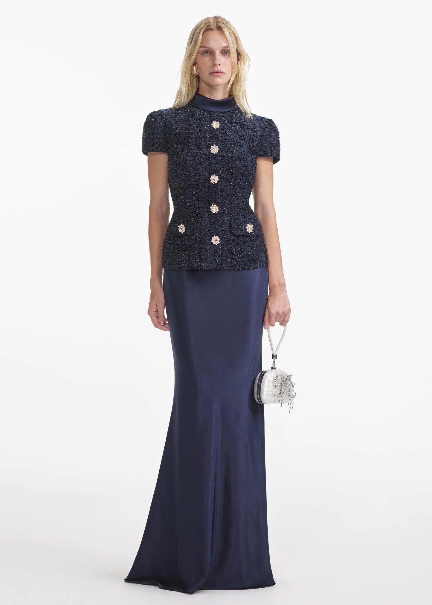 Düğme Detaylı Lacivert Maksi Elbise