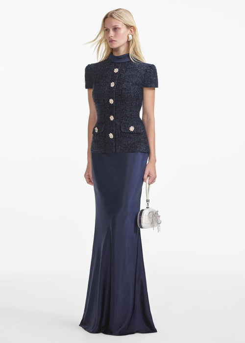 Düğme Detaylı Lacivert Maksi Elbise