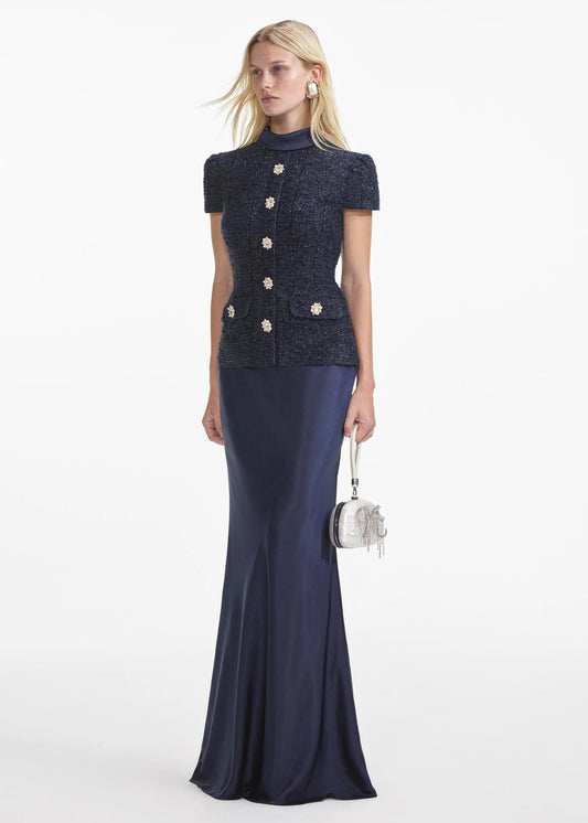 Düğme Detaylı Lacivert Maksi Elbise