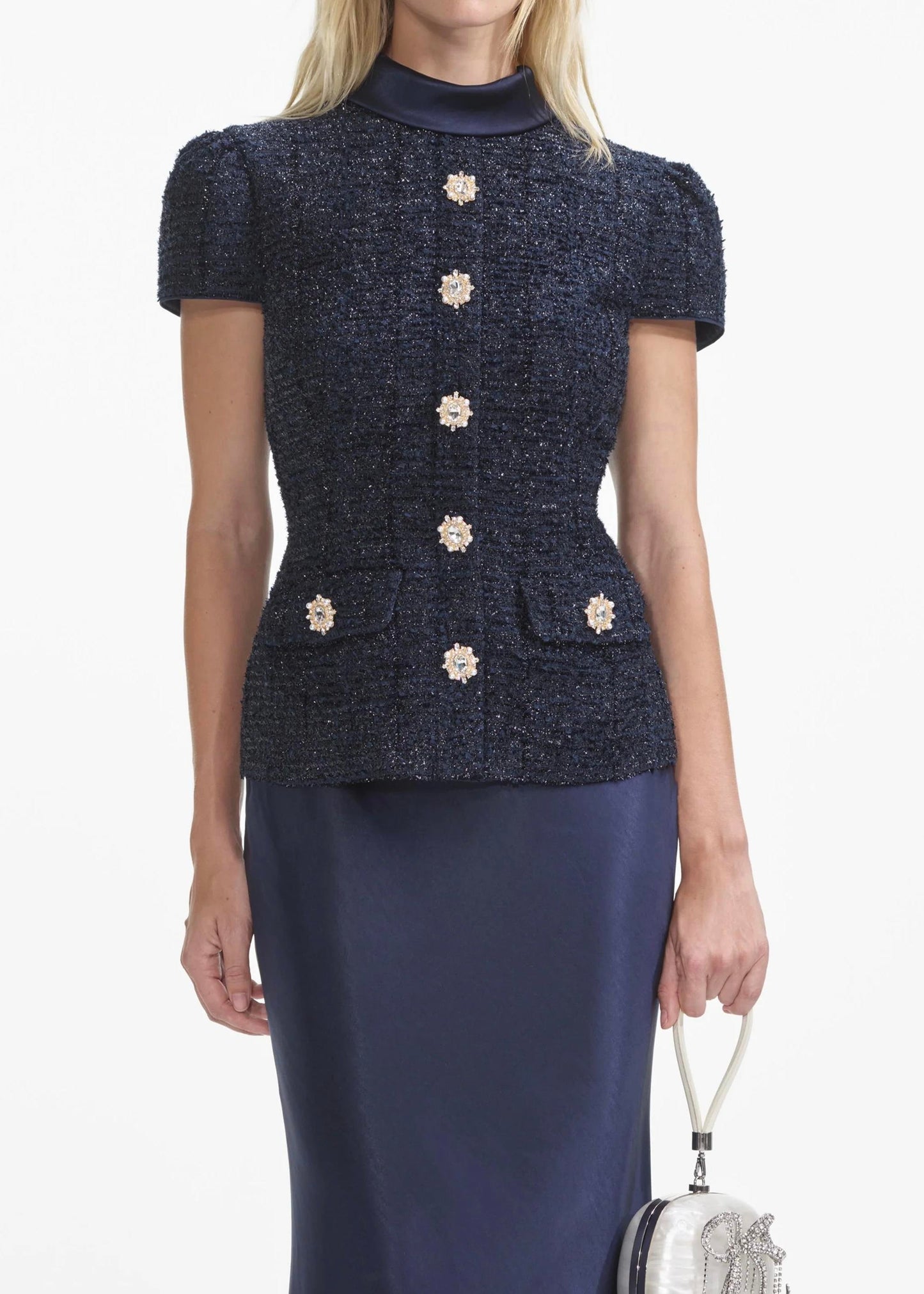 Düğme Detaylı Lacivert Maksi Elbise