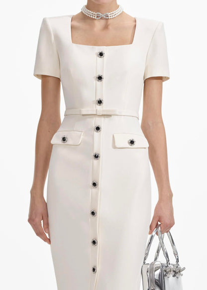 Kristal Düğme Detaylı Midi Elbise