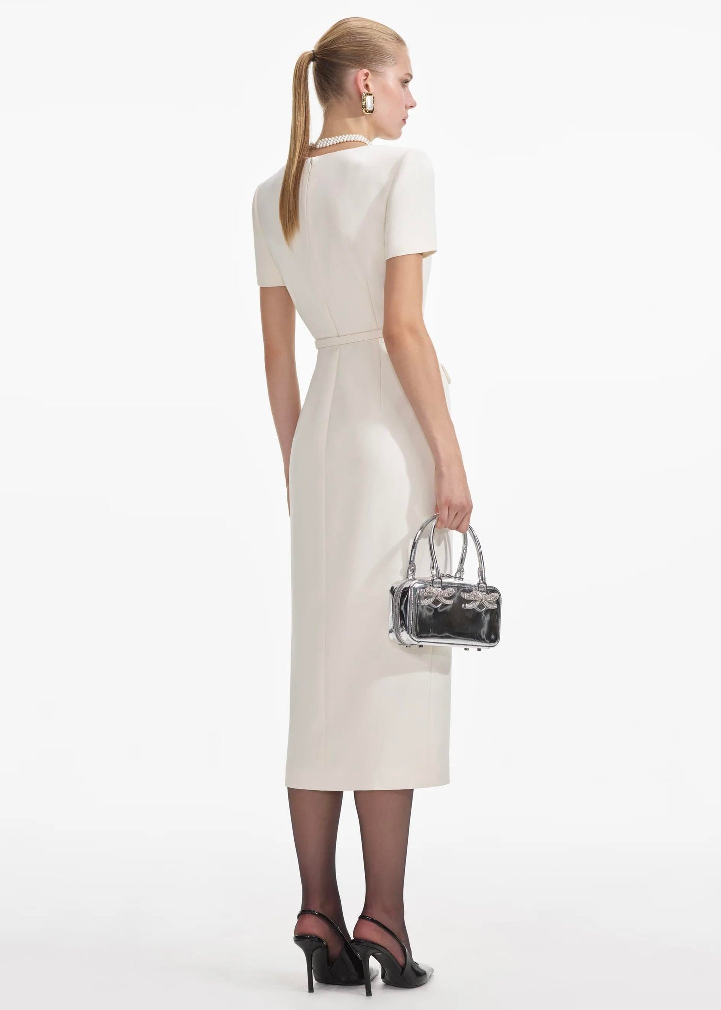 Kristal Düğme Detaylı Midi Elbise