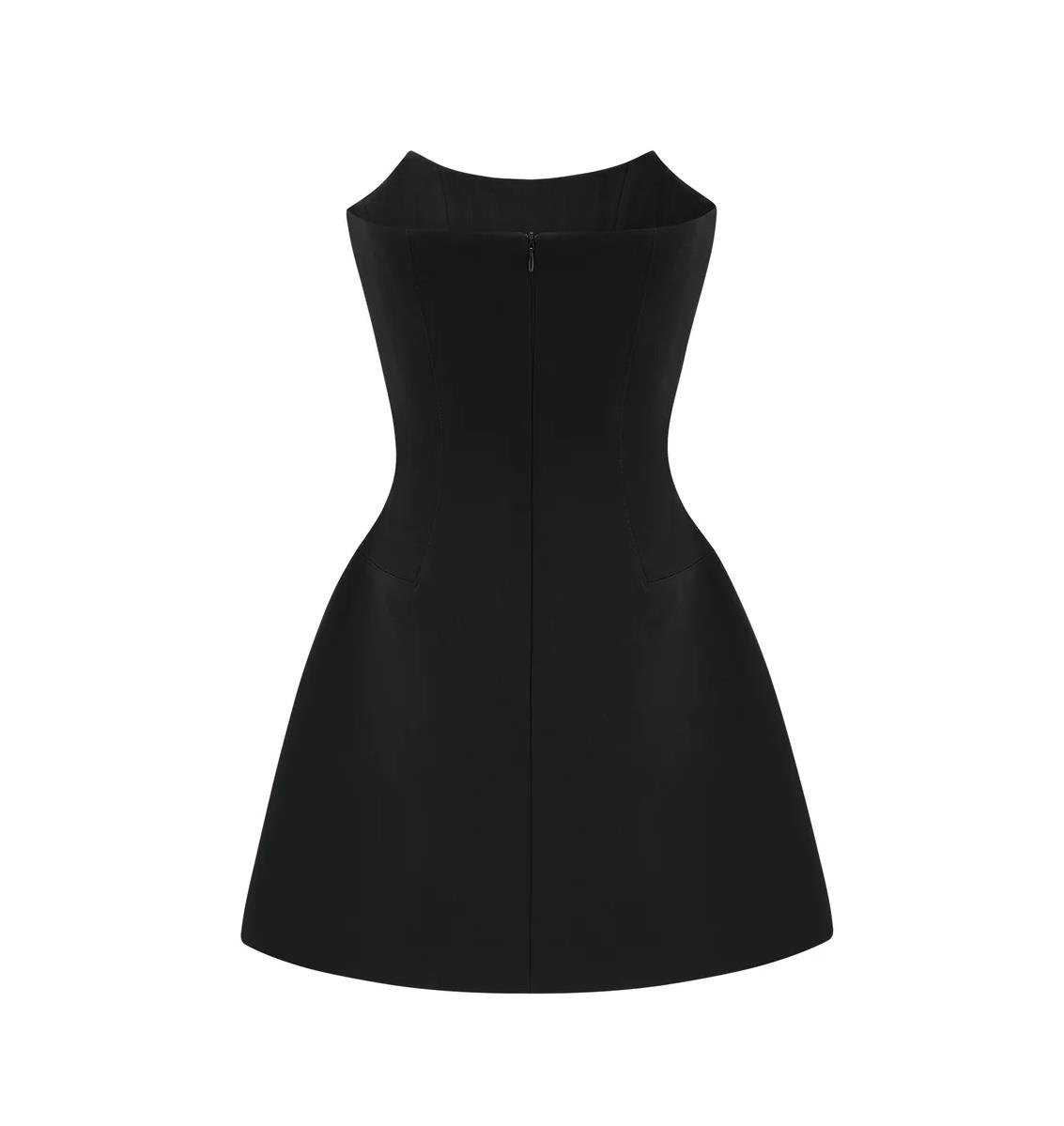 Kristal Taşlı Straplez Siyah Mini Elbise