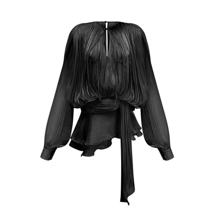 Kuşaklı Şortlu Krem-Siyah Mini Elbise