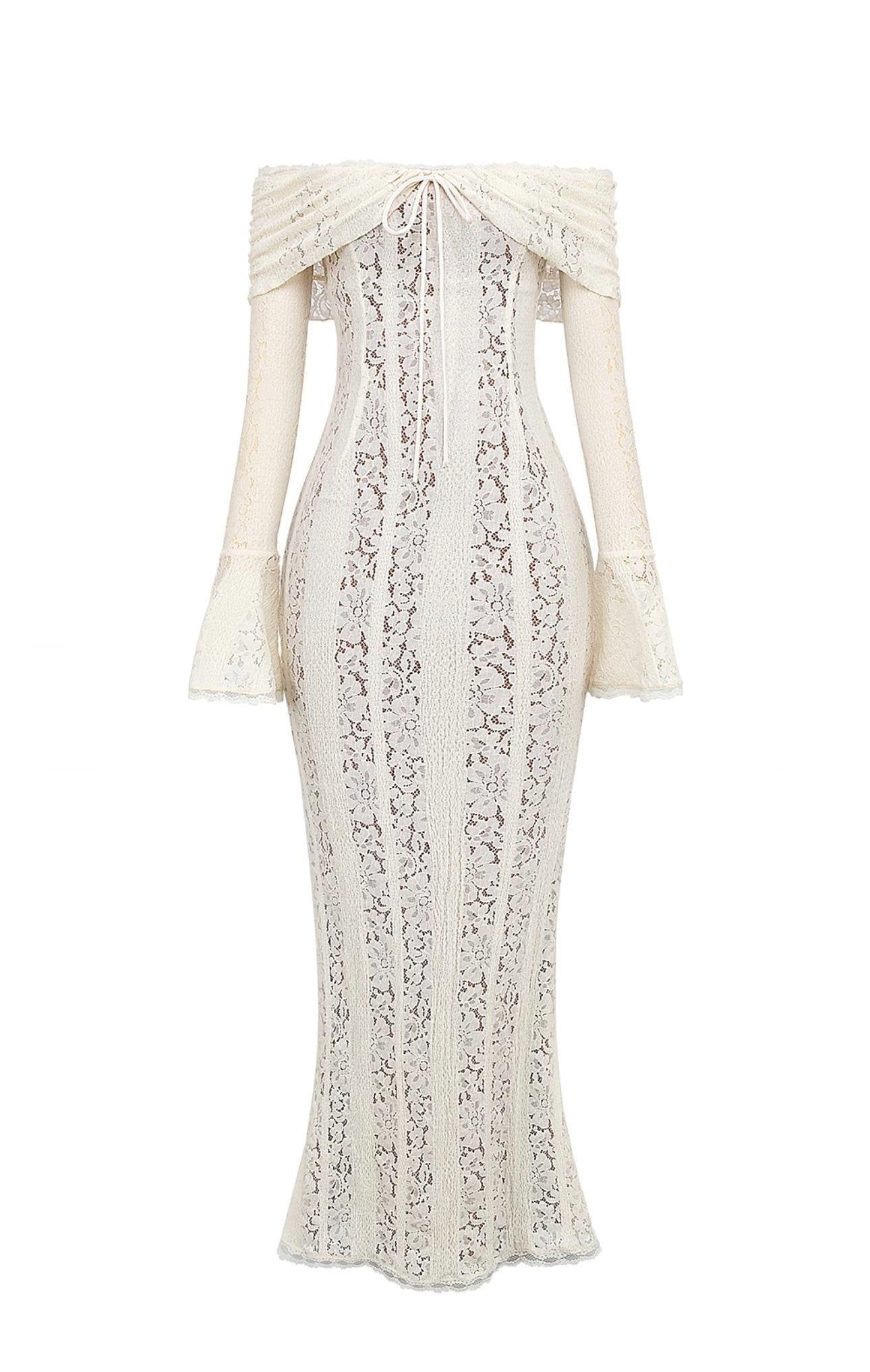 Madonna Yaka Dantel Maksi Elbise