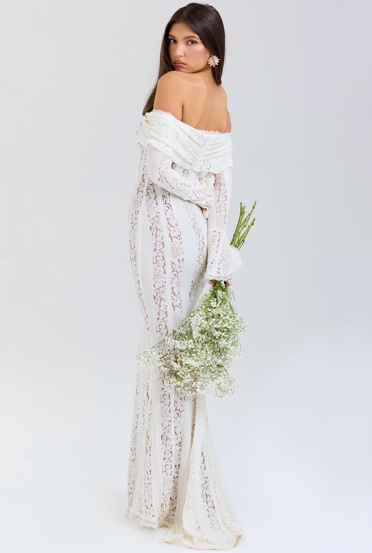 Madonna Yaka Dantel Maksi Elbise