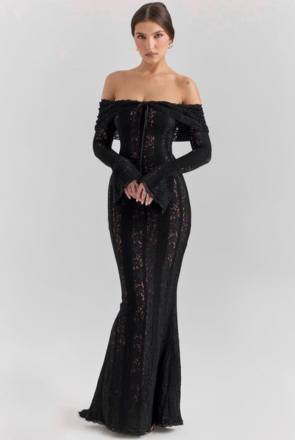 Madonna Yaka Dantel Maksi Elbise