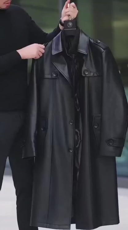 Belissa™ | Erkek Siyah Deri Uzun Kaban – Premium🖤