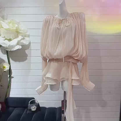 Kuşaklı Şortlu Krem-Siyah Mini Elbise