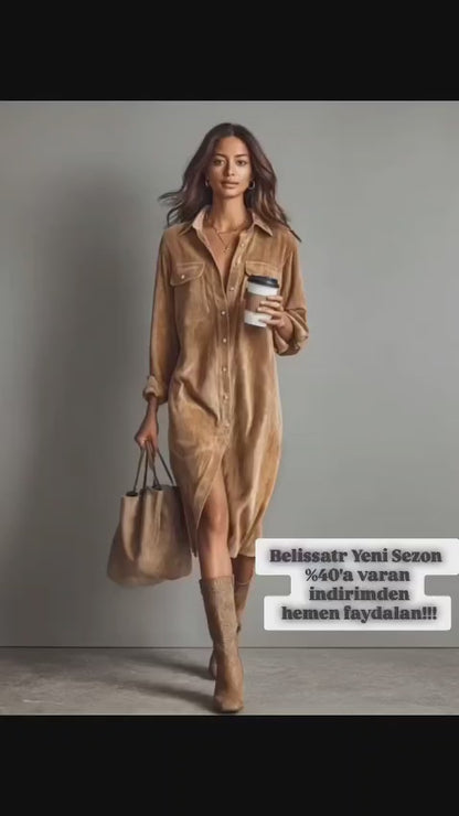 Belissa™ |Cepli Kadife Gömlek Elbise – Belissatr Casual Style