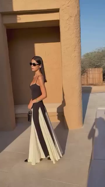 Belissatr™ | Askılı Siyah Maksi Elbise