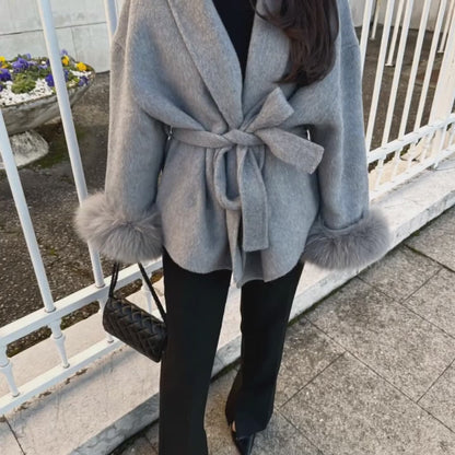 Belissatr™ | Zarif Kürk Detaylı Kemerli Hırka