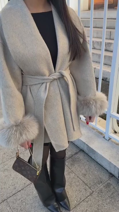 Belissatr™ | Zarif Kürk Detaylı Kemerli Hırka