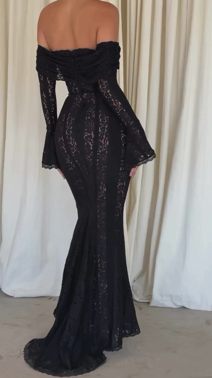 Madonna Yaka Dantel Maksi Elbise