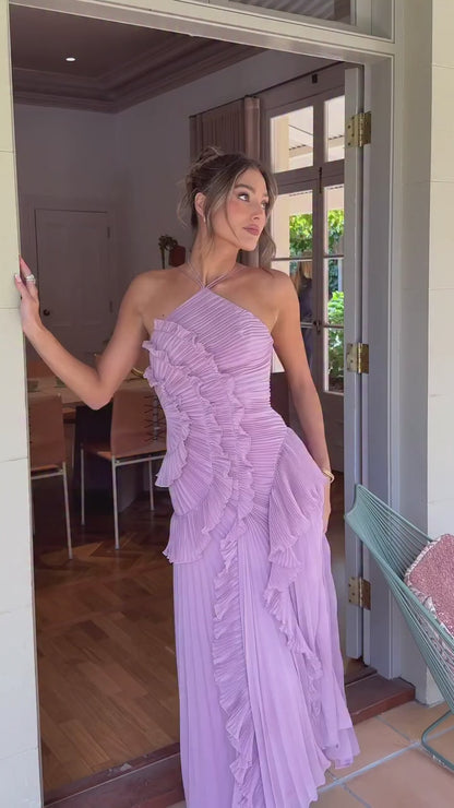 Boyundan Bağlı Pliseli Elbise