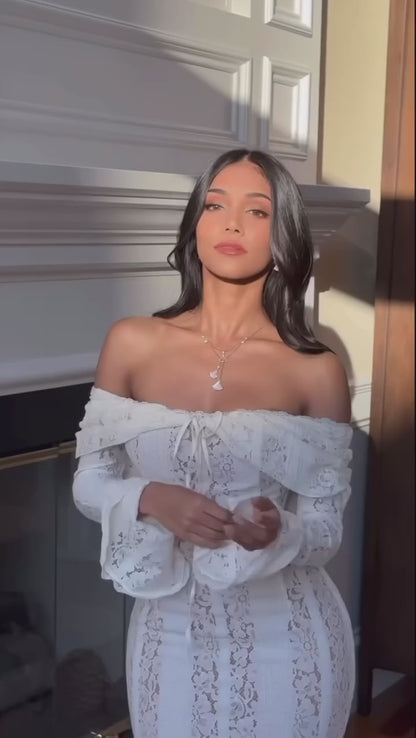 Madonna Yaka Dantel Maksi Elbise