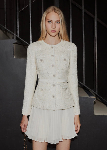 Tüvit Ceketli Pileli Mini Elbise