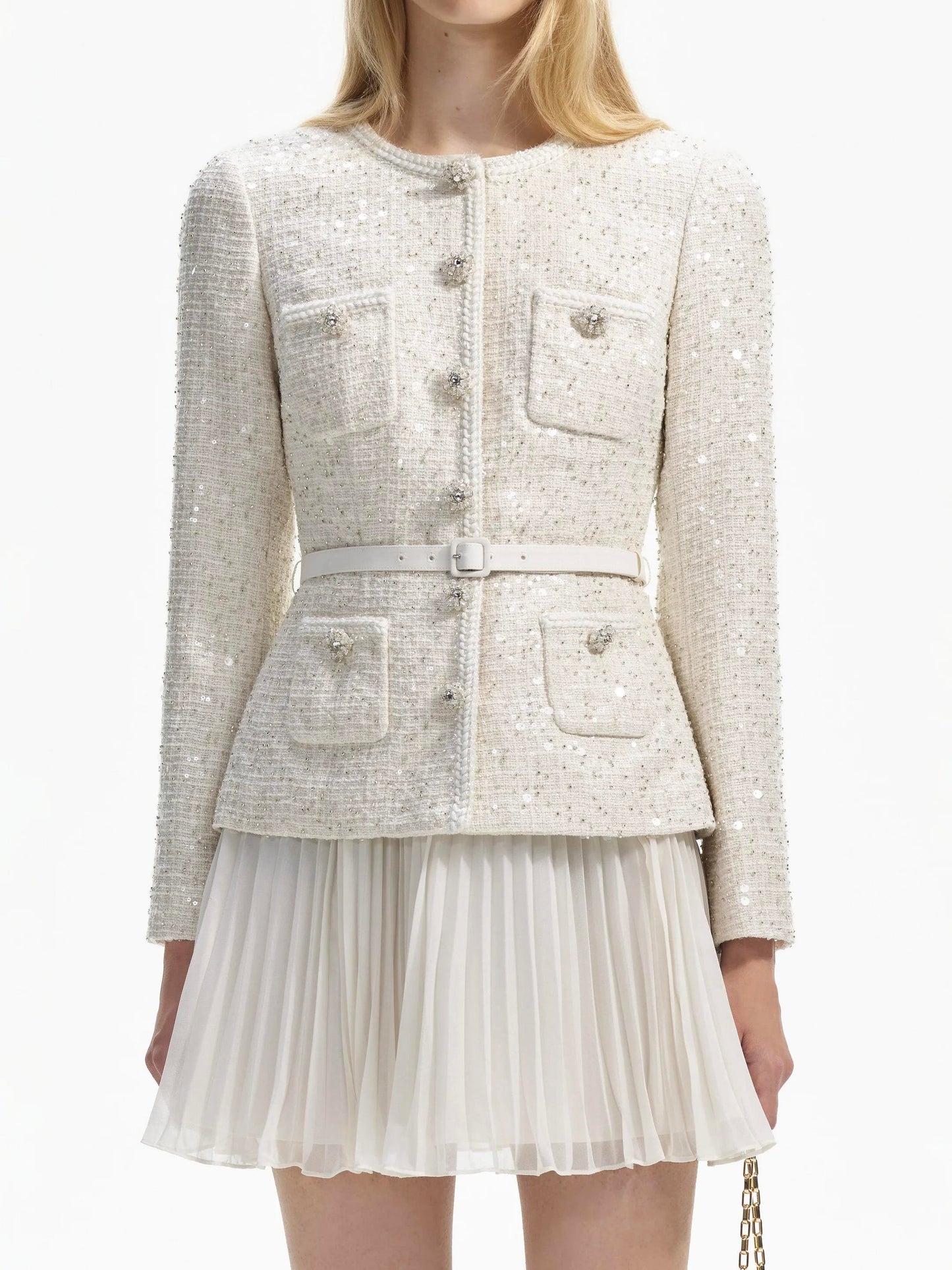 Tüvit Ceketli Pileli Mini Elbise