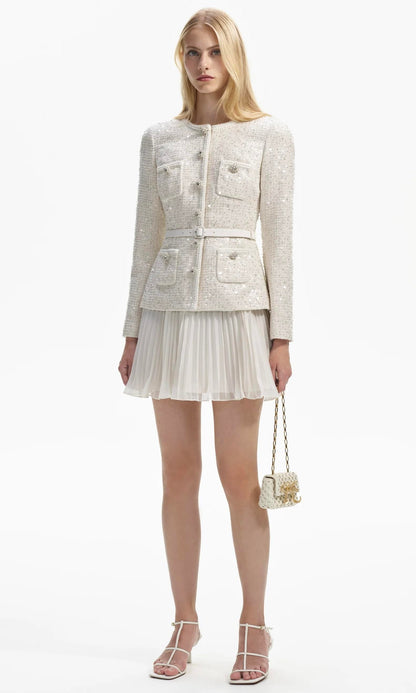Tüvit Ceketli Pileli Mini Elbise